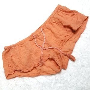 Coral pink gauze drawstring mini short shorts
